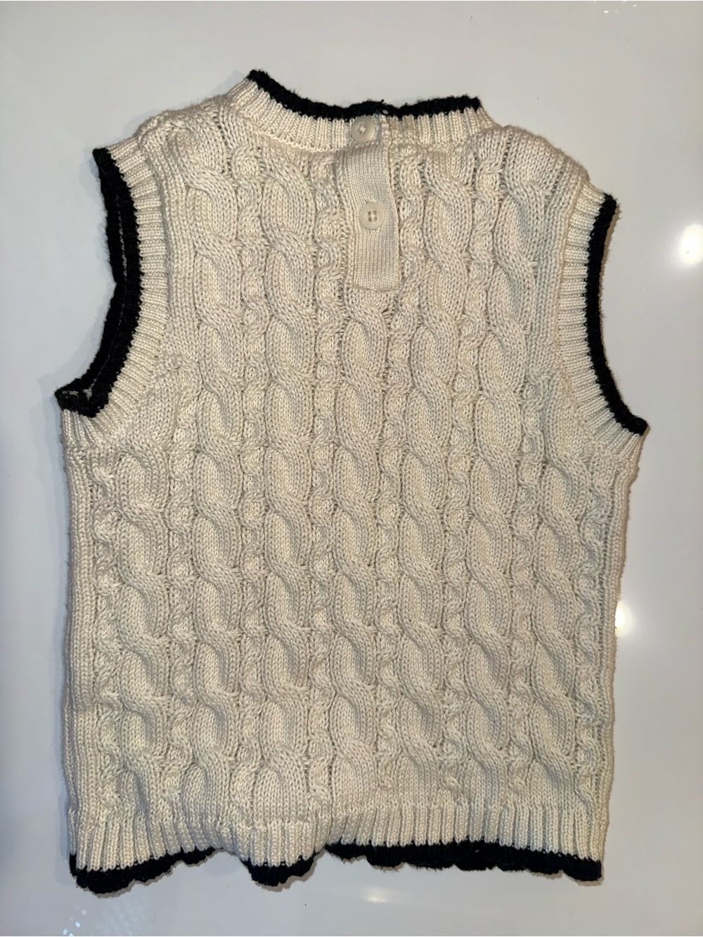Nicole Miller Cream Cable Knit Vest with Black Trim